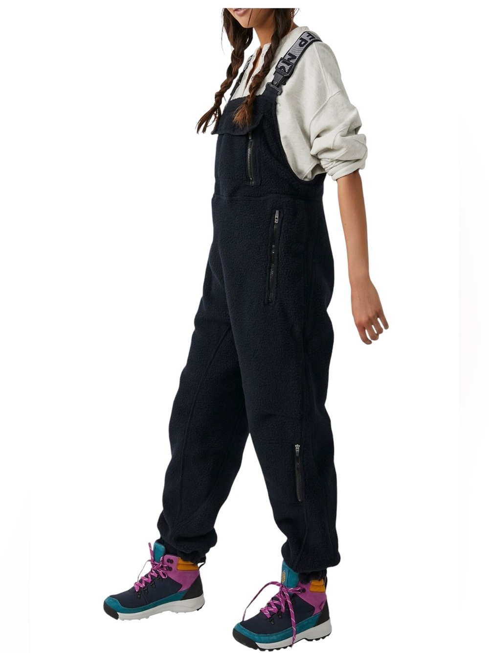 FP Movement Hit The Slopes Salopette Black Sherpa Fleece Overalls NWT Medium - Picture 3 of 11
